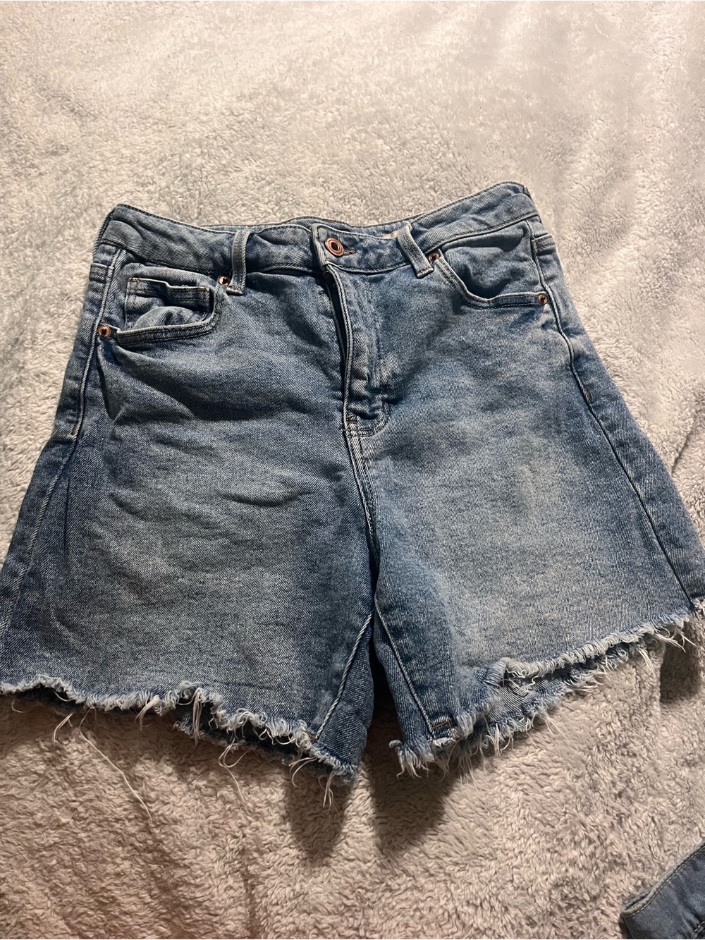 BCBGeneration Medium Wash Denim Shorts with Frayed Hem